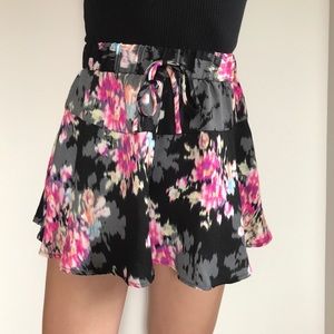 Black pink blue and white floral shorts